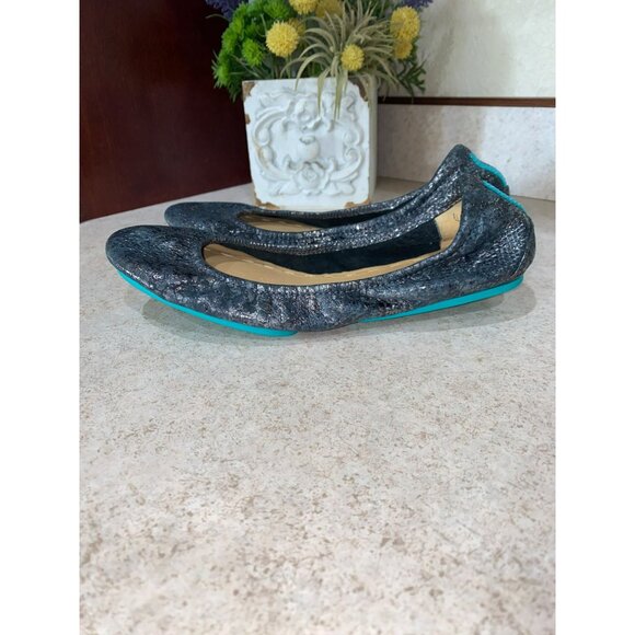Tieks Drago Metallic Foil Leather Ballet Flats With Turquoise Sole 7 - Picture 4 of 9